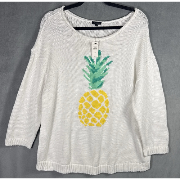 NWT Talbots Fun White Woven Pineapple Roll Neck 3/4 Sleeve‎ Sweater XL - Picture 1 of 6